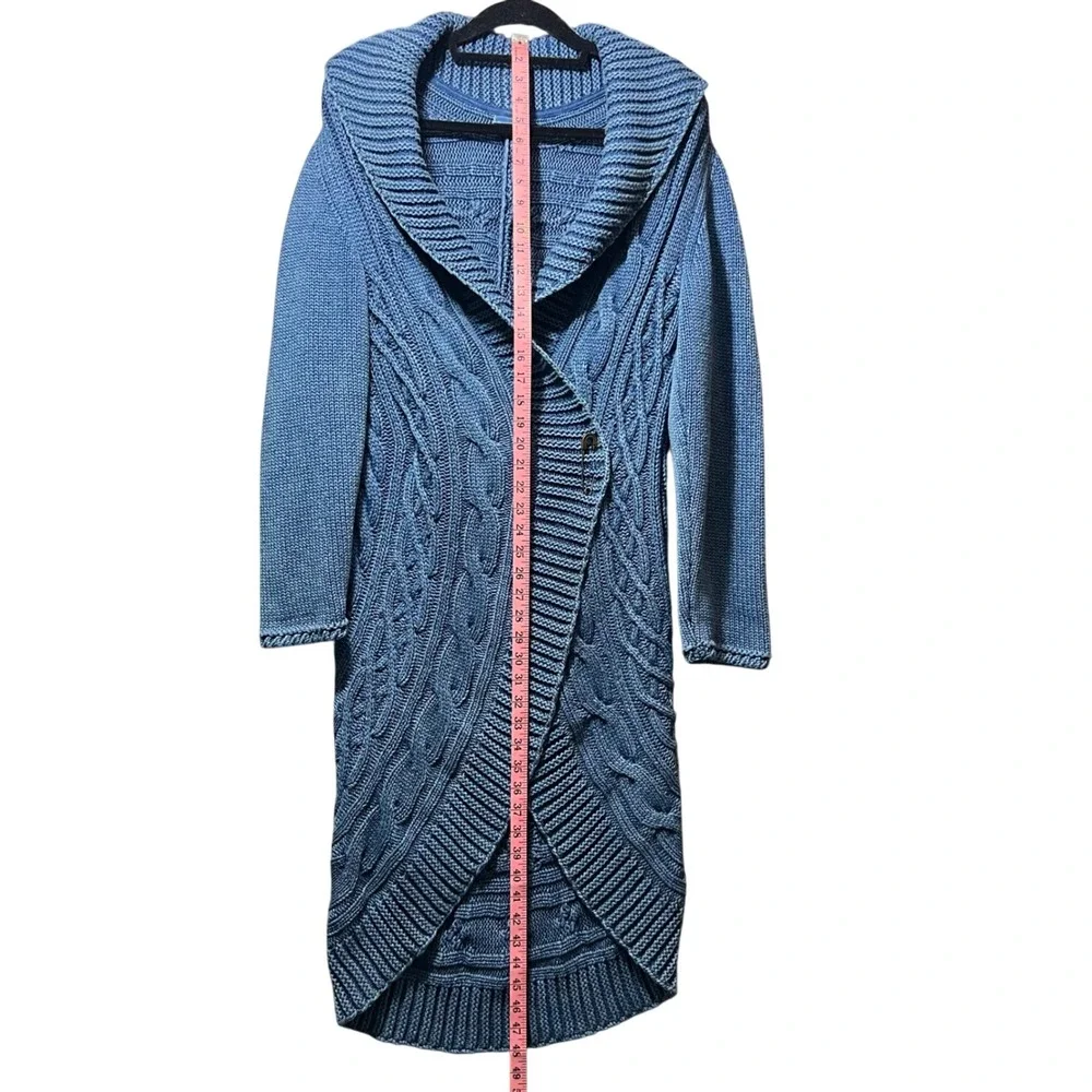 Blue Willi's Vintage Circular Knit Long Cardigan Wrap Coat‎ L Denim Blue Cotton
